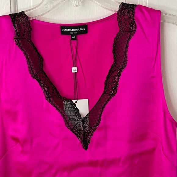 NWT! Generation Love "Aida" Lace Silk Tank hot pink & black XXS Sexy Romantic - Picture 5 of 13